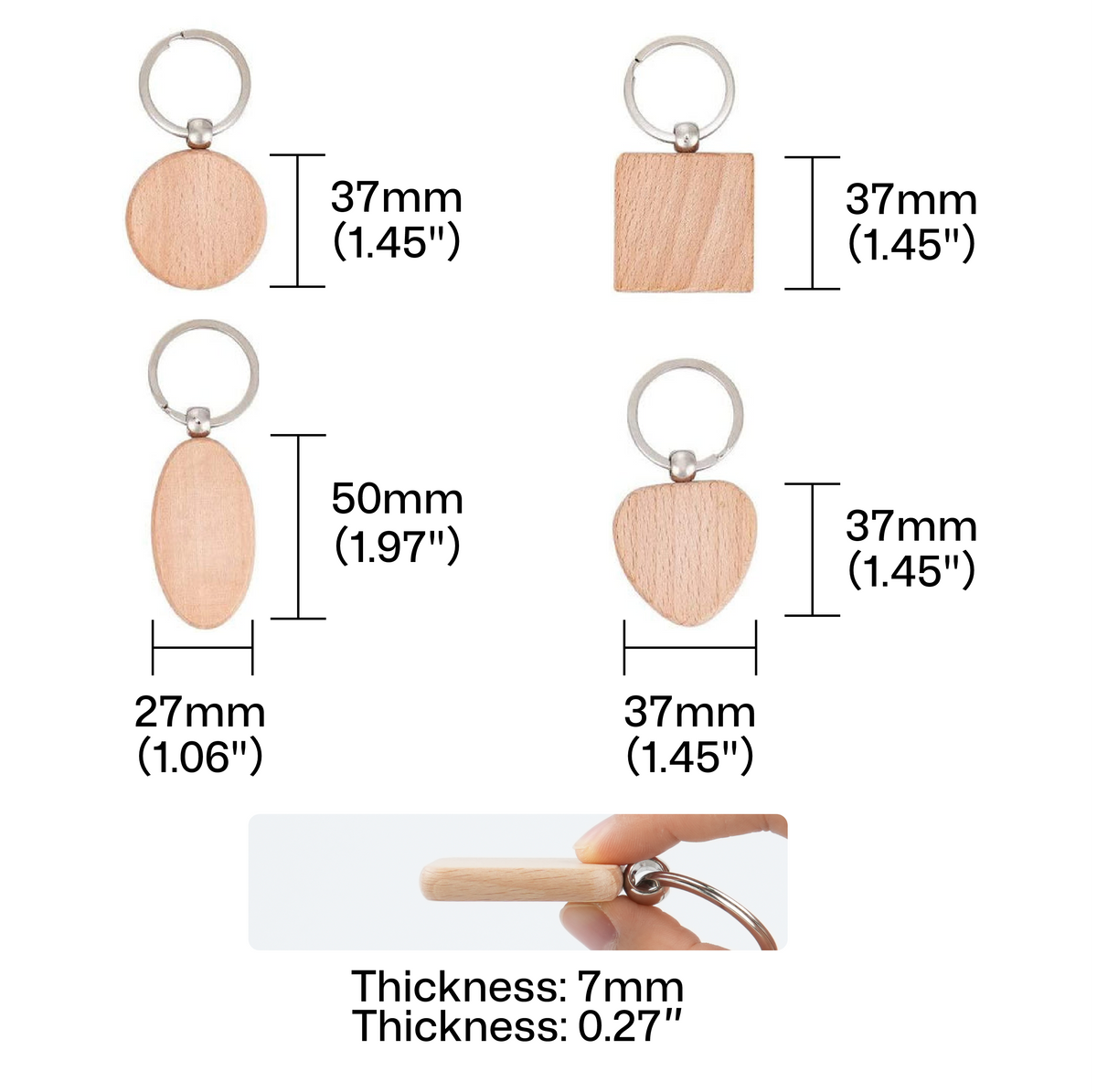 Random Blank Wooden Keychain (20pcs)