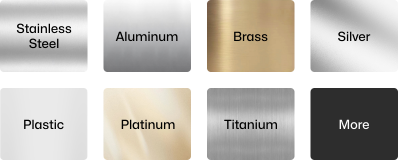 LaserPecker LP5 20W Fiber Laser feature panel: Details that the fiber laser enables deeper engraving & thin metal cutting (4X the power of standard 5W lasers) for industrial-grade results on metals/plastics, with supported material samples (Stainless Steel, Aluminum, Brass, Silver, Plastic, Platinum, Titanium) shown in the grid below.