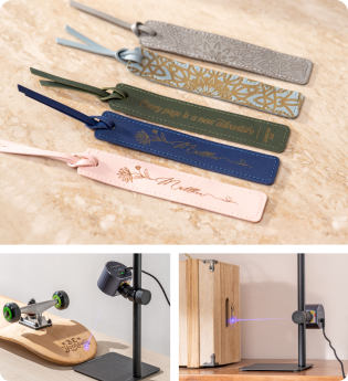 Custom leather luggage tags, multi-angle stand for vertical surface engraving, and precise engraving on irregular/inclined workpieces—all made possible with the LP1 Plus portable laser engraver.
