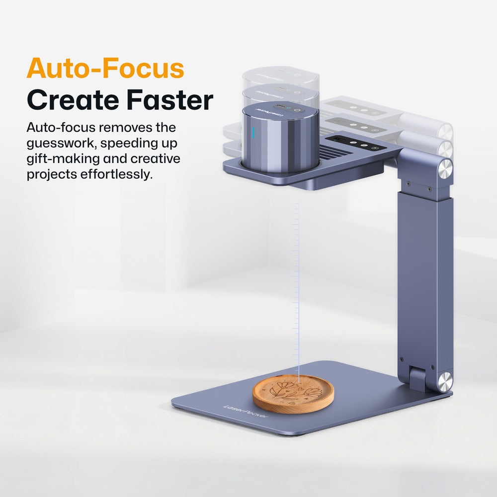 LaserPecker laser engraver with auto-focus feature on white background ¡ª remove guesswork and create faster for effortless gift-making. 