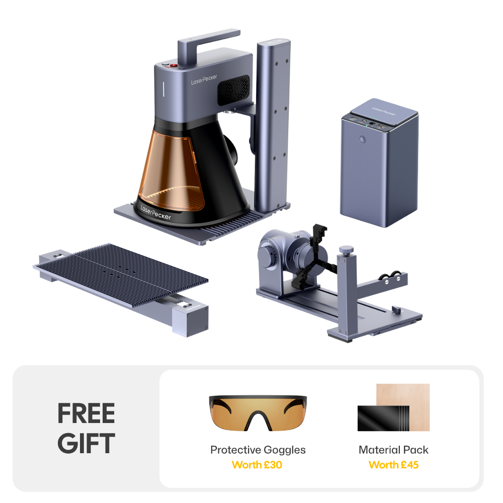LaserPecker LP2 Plus Deluxe Bundle | 10W Laser Engraver with Free Protective Goggles (¡ê30) & Material Pack (¡ê45) ¨C Portable Mobile Upgrade Kit for UK Crafters