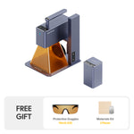 LaserPecker portable engraver with a rechargeable battery pack for untethered use, bundled with free protective goggles (worth $49.99) and a 2-piece materials kit, enabling on-the-go engraving anywhere.
