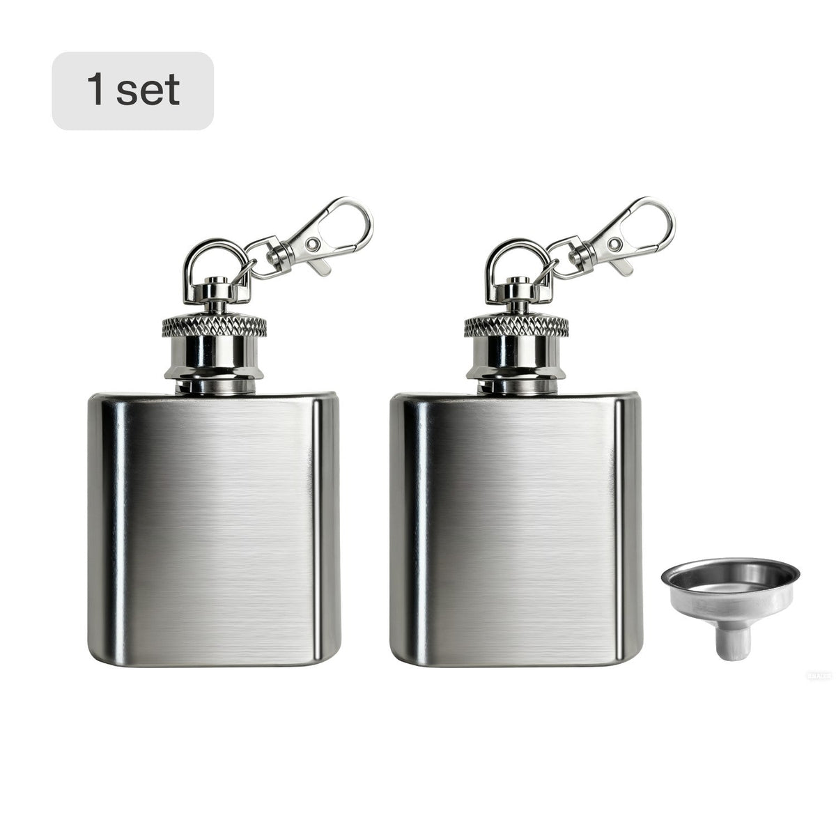 Mini Stainless Steel Flask with Funnel, Pocket Flask Keychain (1 oz)