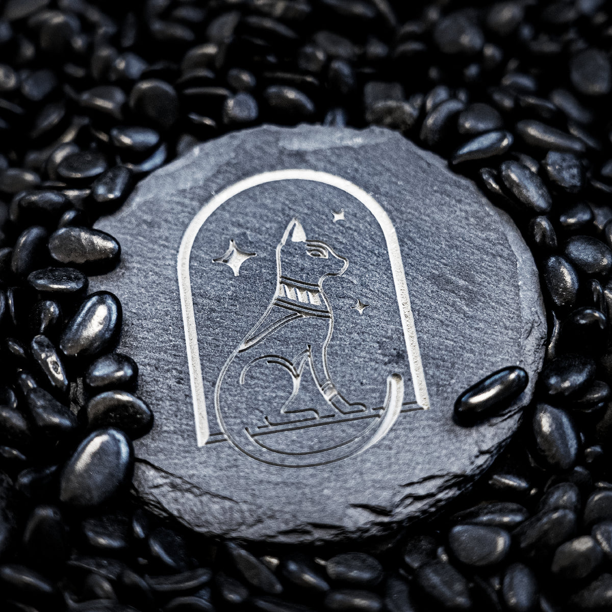 Stone Slate Coasters Circle Black (6pcs / 24pcs)