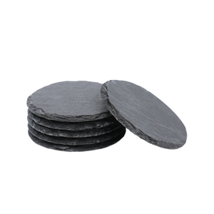 Stone Slate Coasters Circle Black (6pcs)
