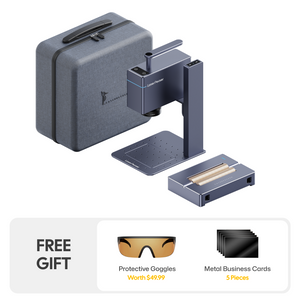 Complete LaserPecker engraver travel bundle with a protective carrying case, rotary attachment, and free gifts: protective goggles (worth $49.99) and 5 metal business cards, enabling portable, professional engraving anywhere.