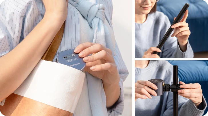 Portable LP1 Plus laser engraver being placed into a backpack, highlighting its compact and lightweight design for on-the-go crafting.