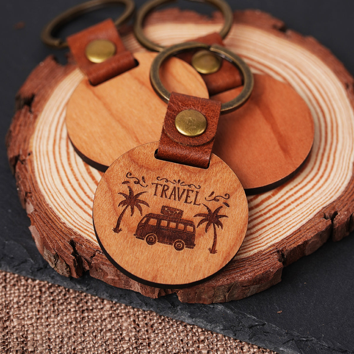 DIY Cherry Wood Circular Keychain (10pcs / 20pcs)