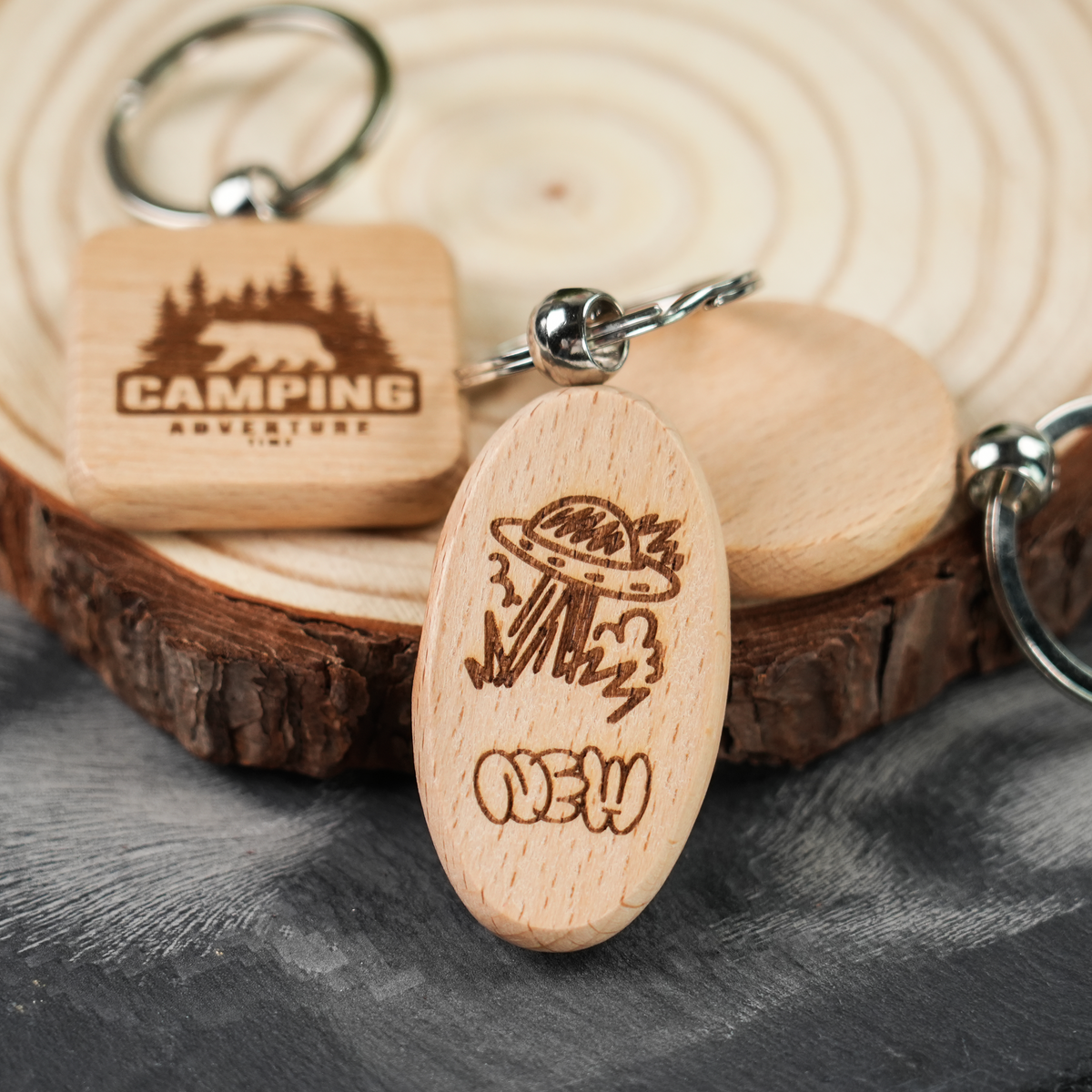 Random Blank Wooden Keychain (20pcs)