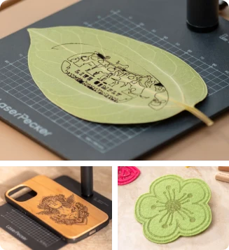 Intricate leaf art created with LP1 Plus laser engraver, showcasing eco-friendly DIY decor and organic material etching.