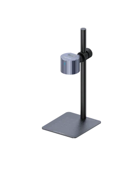 LaserPecker LP1 Plus standard package contents: 210g laser engraving module and multi-angle adjustable stand with baseplate, plus safety goggles, USB-C cable, ruler, and test materials.