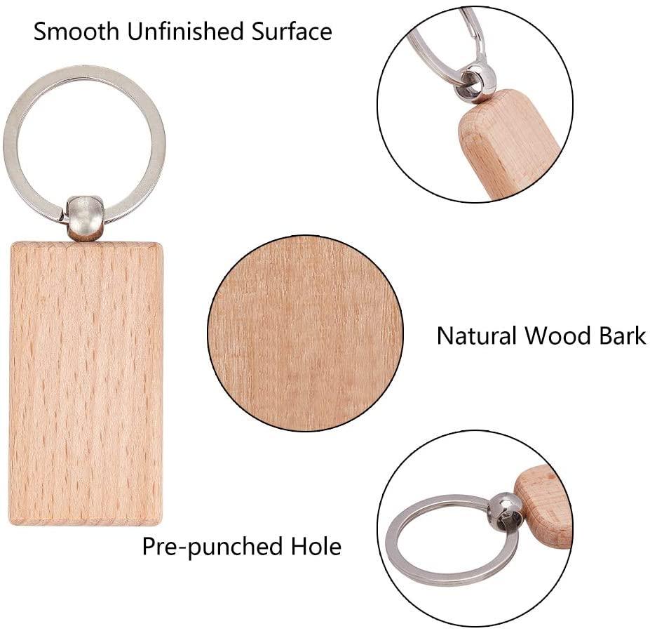 Natural Wooden Blank Keychain Wood - Round, Square, Heart, Oval (1 pack = 8 pcs)